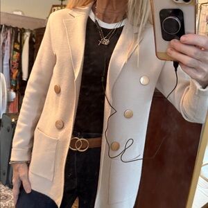 Cream Double-Breasted Blazer/Sweater